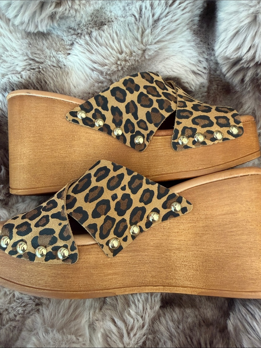 Anthropologie Leopard Print Wood Platform Wedge Sandals - Picture 7 of 7